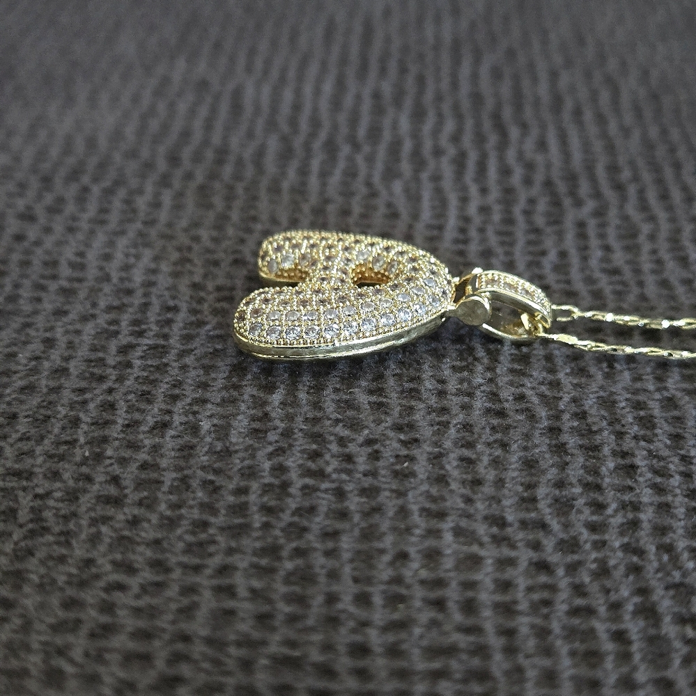 Gemelli👭 Puffy Pave Cubic Zirconia💎 Letter "A" Initial Pendant Necklace - Picture 3 of 15